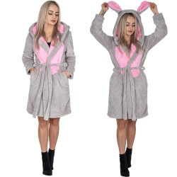Dámsky župan s ušami L/XL SPRINGOS MOUSE šedo-ružový