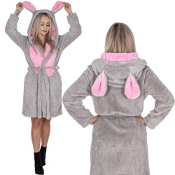 Dámsky župan s ušami L/XL SPRINGOS MOUSE šedo-ružový
