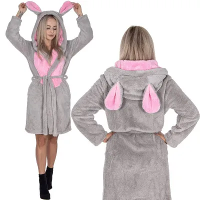 Dámsky župan s ušami L/XL SPRINGOS MOUSE šedo-ružový