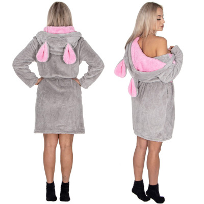 Dámsky župan s ušami L/XL SPRINGOS MOUSE šedo-ružový