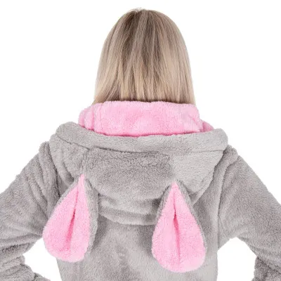 Dámsky župan s ušami L/XL SPRINGOS MOUSE šedo-ružový