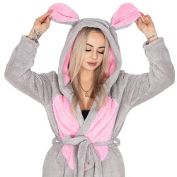 Dámsky župan s ušami L/XL SPRINGOS MOUSE šedo-ružový