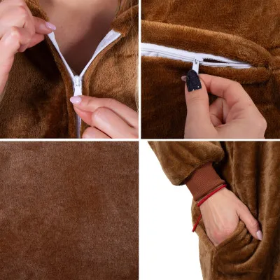 Pyžamo Sob vel. L SPRINGOS KIGURUMI hnědé