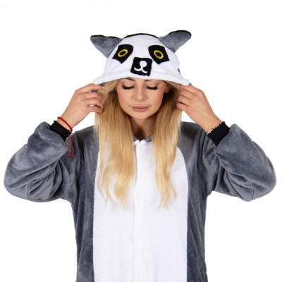 Pyžamo Lemur veľ. S SPRINGOS KIGURUMI šedo-biele