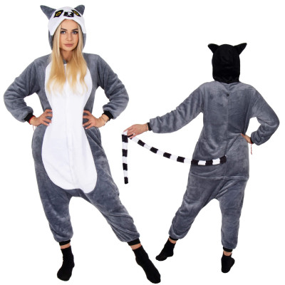 Pyžamo Lemur veľ. S SPRINGOS KIGURUMI šedo-biele