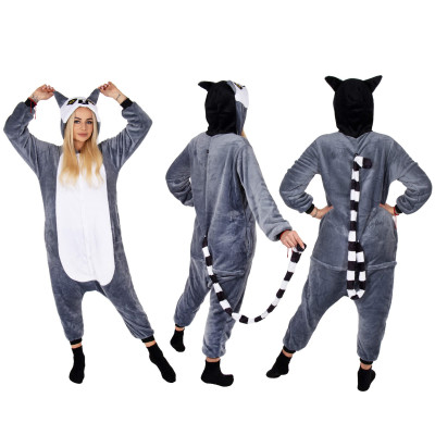Pyžamo Lemur veľ. S SPRINGOS KIGURUMI šedo-biele