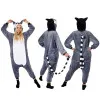 Pyžamo Lemur veľ. S SPRINGOS KIGURUMI šedo-biele