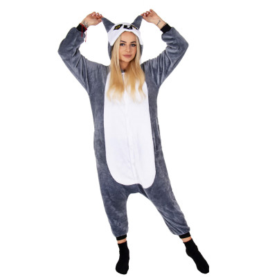 Pyžamo Lemur veľ. S SPRINGOS KIGURUMI šedo-biele