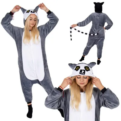 Pyžamo Lemur veľ. M SPRINGOS KIGURUMI šedo-biele