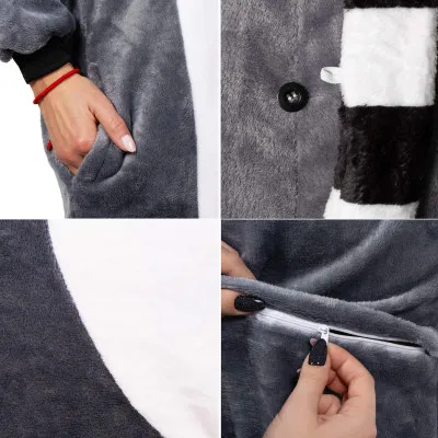 Pyžamo Lemur veľ. M SPRINGOS KIGURUMI šedo-biele