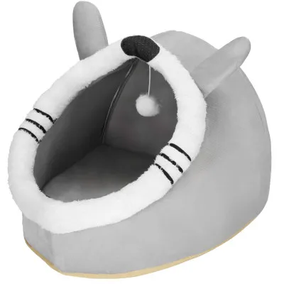 Domček pre mačku s hračkou SPRINGOS PA0241 sivo-biely