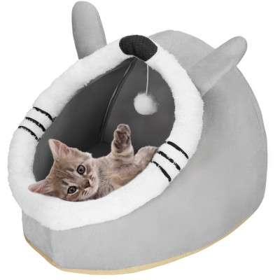 Domček pre mačku s hračkou SPRINGOS PA0241 sivo-biely