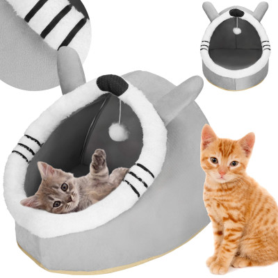 Domček pre mačku s hračkou SPRINGOS PA0241 sivo-biely