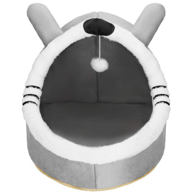 Domček pre mačku s hračkou SPRINGOS PA0241 sivo-biely