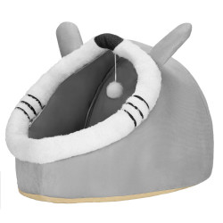 Domček pre mačku s hračkou SPRINGOS PA0241 sivo-biely