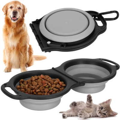 Skladacia miska pre psov duo SPRINGOS PA0327 sivá