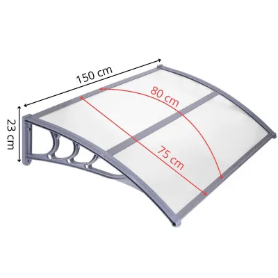 Vchodová strieška 150x75 cm SPRINGOS POLYROOF sivá/transparentná