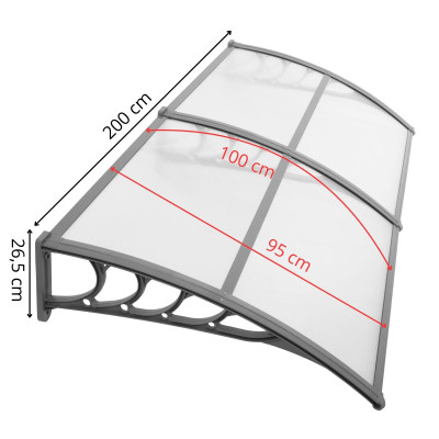 Vchodová strieška 200x95 cm SPRINGOS POLYROOF sivá/transparentná