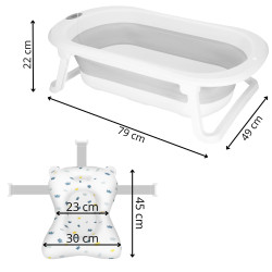 Vanička pre bábätko s teplomerom + podložka skladacia 40L SPRINGOS MIZZY sivá