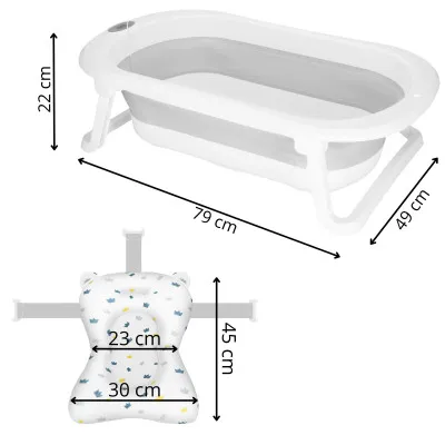 Vanička pre bábätko s teplomerom + podložka skladacia 40L SPRINGOS MIZZY sivá