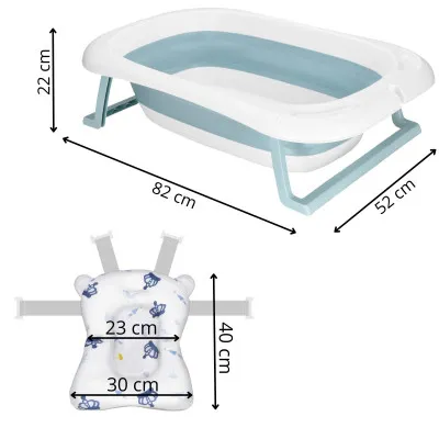 Vanička pre bábätko s teplomerom + podložka skladacia 35L SPRINGOS TINNIO modrá