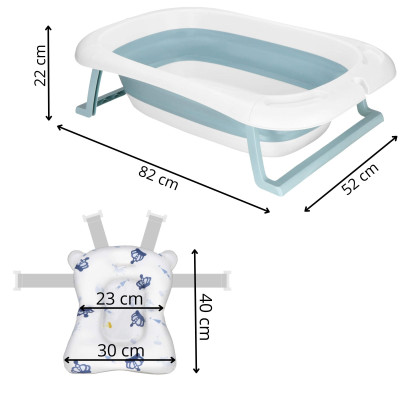 Vanička pre bábätko s teplomerom + podložka skladacia 35L SPRINGOS TINNIO modrá