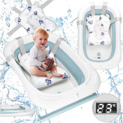 Vanička pre bábätko s teplomerom + podložka skladacia 35L SPRINGOS TINNIO modrá