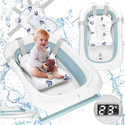 Vanička pre bábätko s teplomerom + podložka skladacia 35L SPRINGOS TINNIO modrá