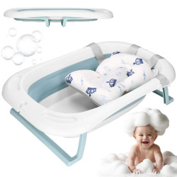 Vanička pre bábätko s teplomerom + podložka skladacia 35L SPRINGOS TINNIO modrá