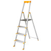 Profesionálne hliníkové schodíky na každodenné intenzívne používanie s predĺženými nášľapmi 120 mm. 4 stupne, nosnosť 150 kg, výška podesty 0,82 m, max. pracovná výška 2,82 m. Integrovaná polička na náradie, háčik na uchytenie vedra, inovatívne protišmykové pätky. Certifikácia EN 131 pre profi použitie.