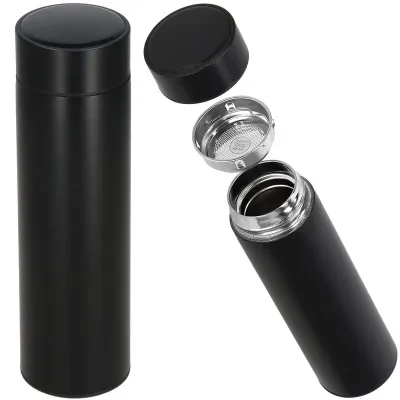 Nerezová termoska s teplomerom + sitko 500 ml SPRINGOS THERMOS čierna