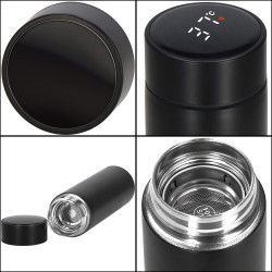 Nerezová termoska s teplomerom + sitko 500 ml SPRINGOS THERMOS čierna