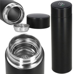 Nerezová termoska s teplomerom + sitko 500 ml SPRINGOS THERMOS čierna