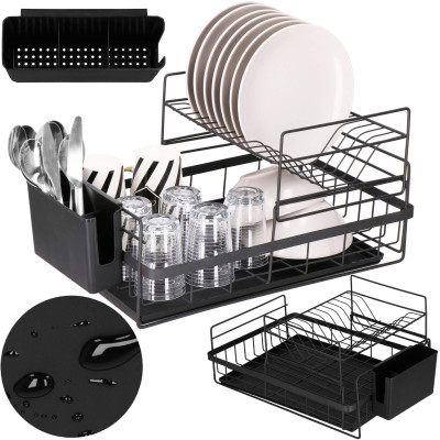 Odkvapkávač na riad 2 poschodia 50x30 cm SPRINGOS AQUADRY čierny