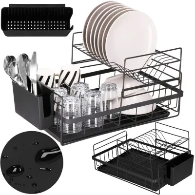 Odkvapkávač na riad 2 poschodia 50x30 cm SPRINGOS AQUADRY čierny