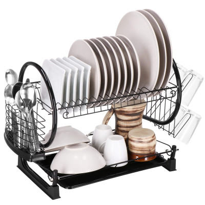 Odkvapkávač na riad 2 poschodia 52x24,5 cm SPRINGOS RINSERO čierny