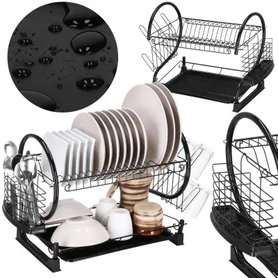 Odkvapkávač na riad 2 poschodia 52x24,5 cm SPRINGOS RINSERO čierny