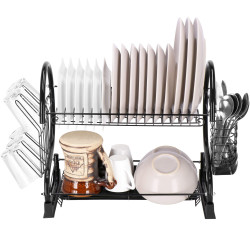 Odkvapkávač na riad 2 poschodia 52x24,5 cm SPRINGOS RINSERO čierny