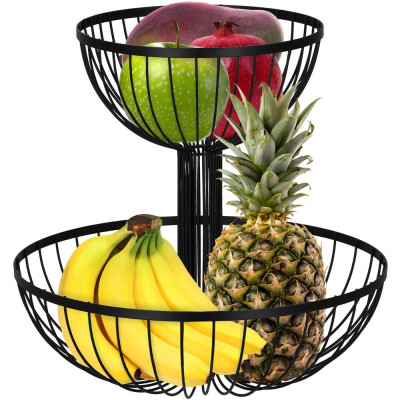 Misa na ovocie 2 poschodia drôtené SPRINGOS ORBIT čierna