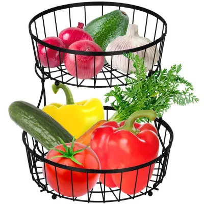 Misa na ovocie 2 poschodia drôtené SPRINGOS ZEPHYR čierna