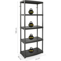 Plastový regál 180x70x40 cm 5 políc DRABEST RP50