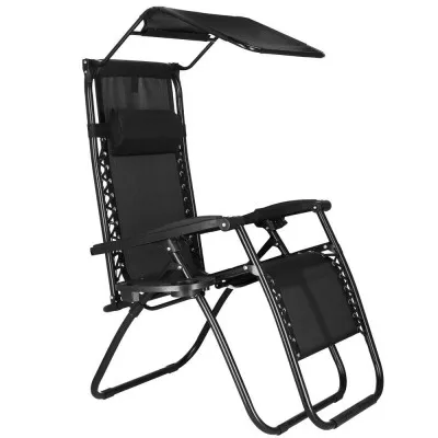 Záhradné polohovacie kreslo so strieškou SPRINGOS ZERO GRAVITY čierne