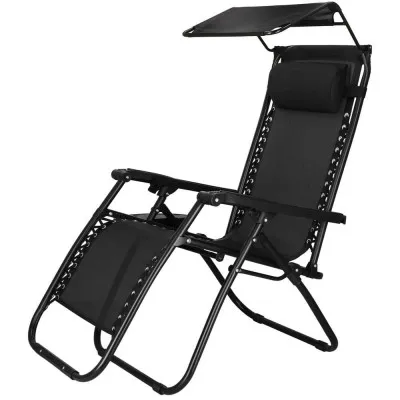 Záhradné polohovacie kreslo so strieškou SPRINGOS ZERO GRAVITY čierne