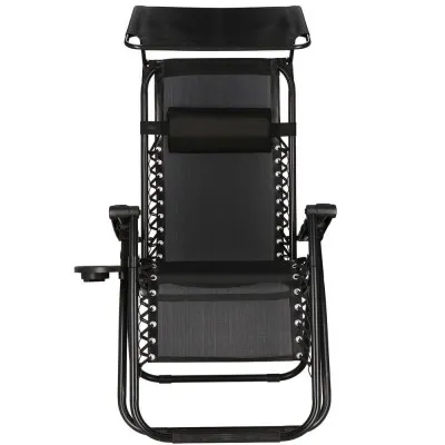 Záhradné polohovacie kreslo so strieškou SPRINGOS ZERO GRAVITY čierne