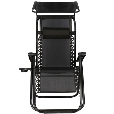 Záhradné polohovacie kreslo so strieškou SPRINGOS ZERO GRAVITY čierne