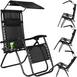 Záhradné polohovacie kreslo so strieškou SPRINGOS ZERO GRAVITY čierne