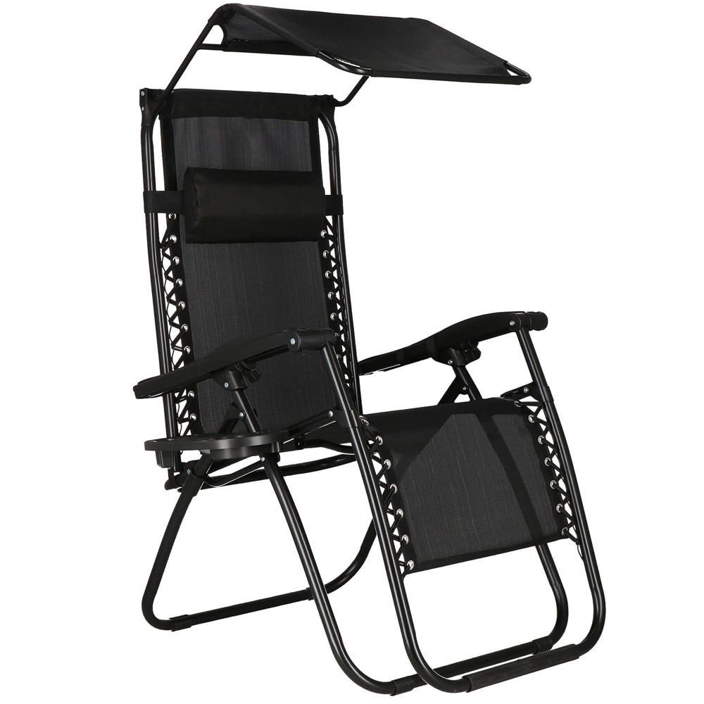 Záhradné polohovacie kreslo so strieškou SPRINGOS ZERO GRAVITY čierne