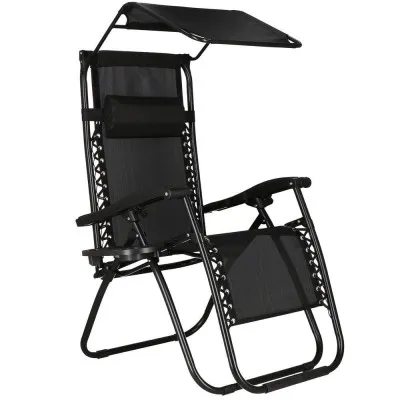 Záhradné polohovacie kreslo so strieškou SPRINGOS ZERO GRAVITY čierne