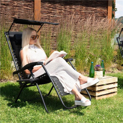 Záhradné polohovacie kreslo so strieškou SPRINGOS ZERO GRAVITY čierne