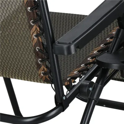 Záhradné polohovacie kreslo so strieškou SPRINGOS ZERO GRAVITY čierno-hnedé